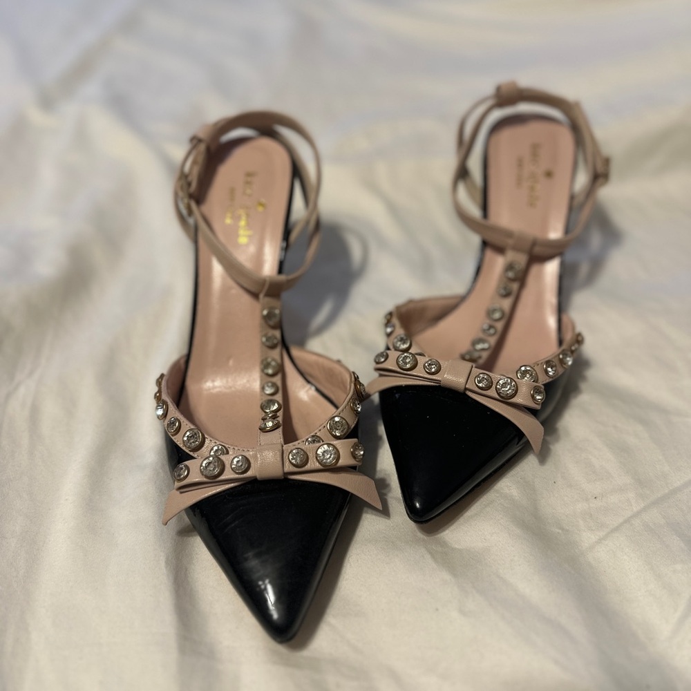 Kate Spade Juliana Heels Elegant Black and Beige Studded Women's Heels 8 1/2